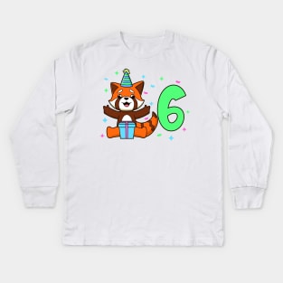 I am 6 with red panda - kids birthday 6 years old Kids Long Sleeve T-Shirt